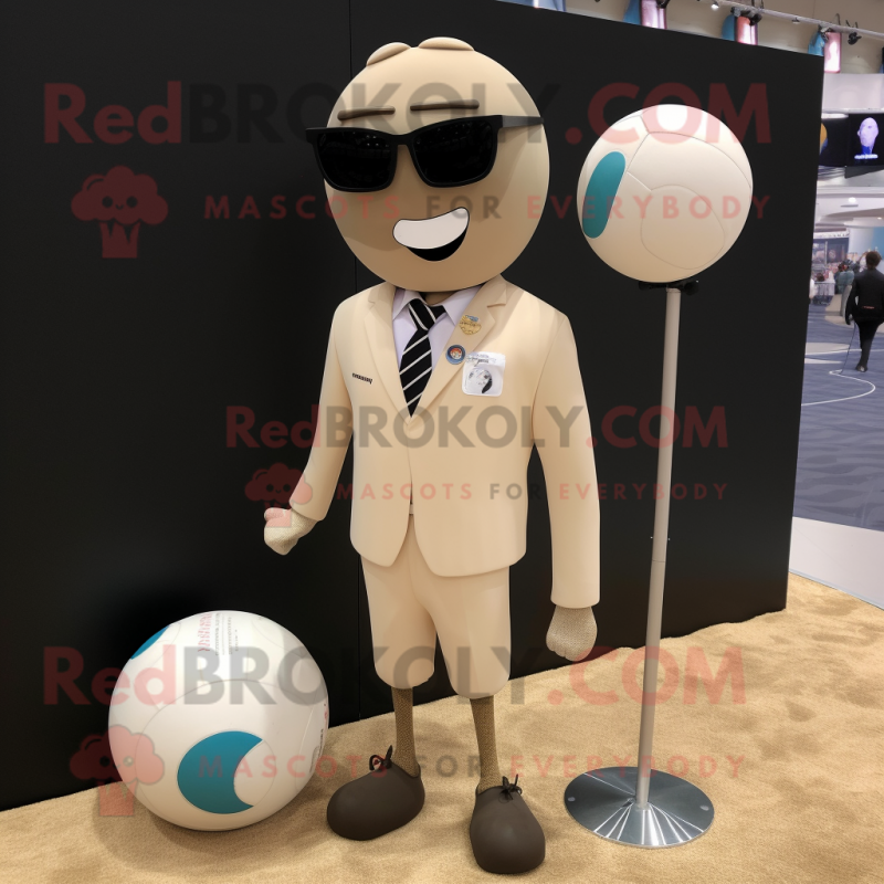 Beige Volleyball Ball mascot costume character dressed with a Suit Jacket and Necklaces