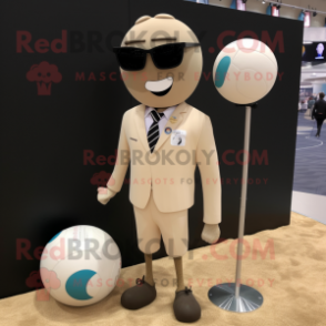 Beige Volleyball Ball mascot costume character dressed with a Suit Jacket and Necklaces