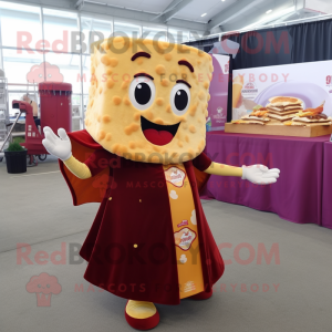 Maroon Grilled Cheese Sandwich mascot costume character dressed with a Wrap Dress and Keychains