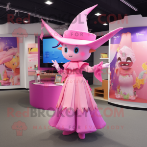 Pink Witch mascot costume character dressed with a Romper and Cummerbunds