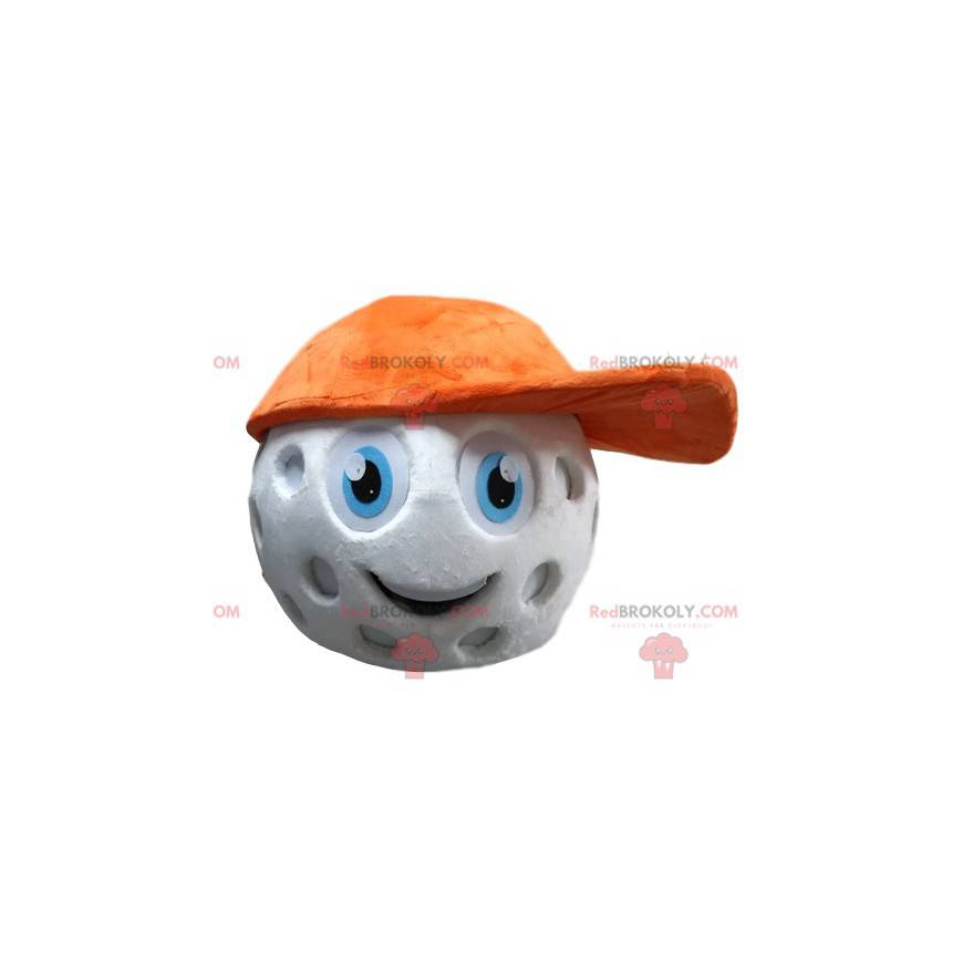 Golfball Maskottchenkopf mit orangefarbener Kappe. - Golfball Maskottchenkopf mit orangefarbener Kappe. -