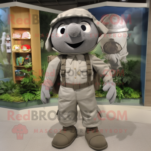 Gray Pepper mascot costume character dressed with a Cargo Pants and Shoe laces