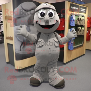 Gray Pepper mascot costume character dressed with a Cargo Pants and Shoe laces