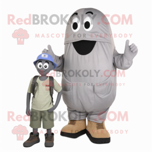 Gray Pepper mascot costume character dressed with a Cargo Pants and Shoe laces