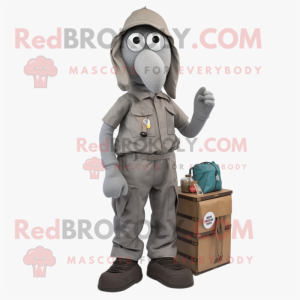 Gray Pepper mascot costume character dressed with a Cargo Pants and Shoe laces