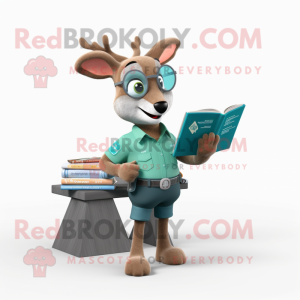 Teal Deer mascot costume character dressed with a Cargo Pants and Reading glasses