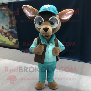 Teal Deer mascot costume character dressed with a Cargo Pants and Reading glasses