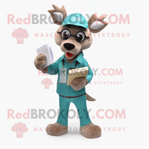 Teal Deer mascot costume character dressed with a Cargo Pants and Reading glasses