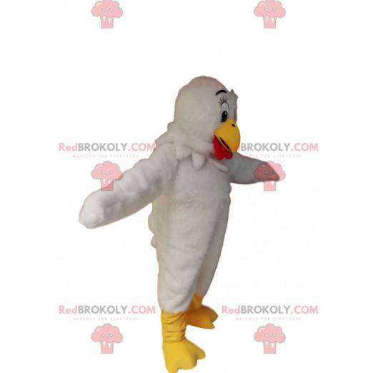 Witte kip mascotte met een mooie gele snavel. - Redbrokoly.com