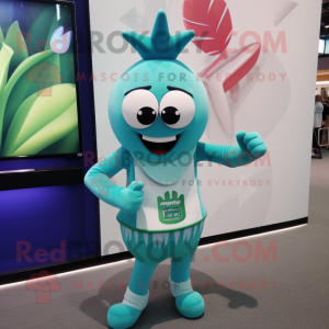 Teal Turnip mascot costume character dressed with a One-Piece Swimsuit and Bracelet watches