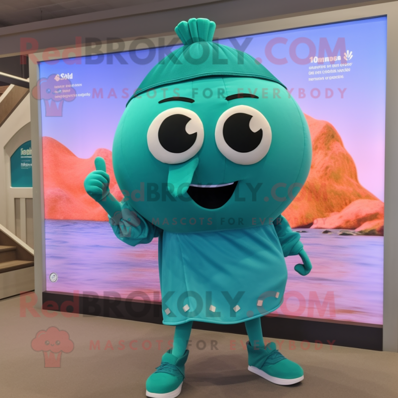 Teal Turnip mascot costume character dressed with a One-Piece Swimsuit and Bracelet watches