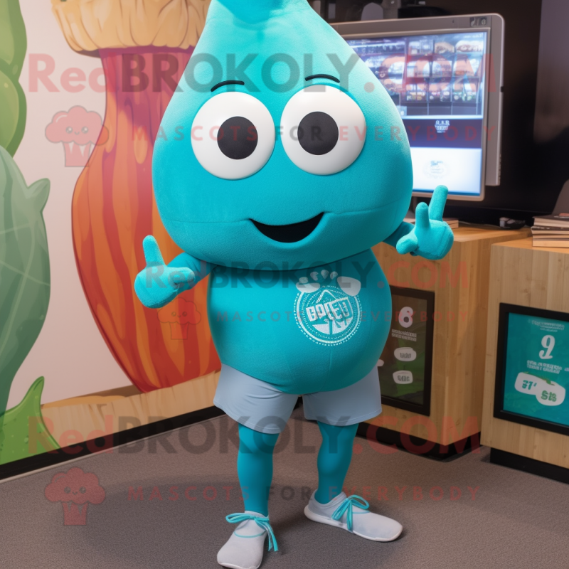 Teal Turnip mascot costume character dressed with a One-Piece Swimsuit and Bracelet watches