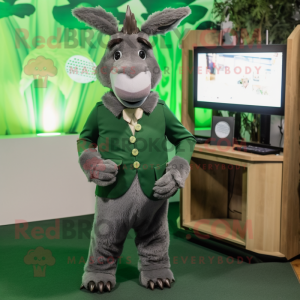 Forest Green Donkey mascot costume character dressed with a Playsuit and Tie pins