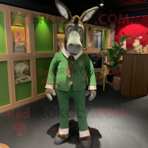 Forest Green Donkey mascot costume character dressed with a Playsuit and Tie pins