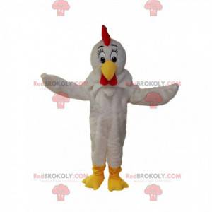 Mascote de frango branco com um belo bico amarelo. -
