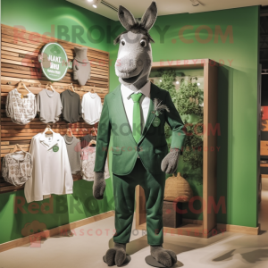 Forest Green Donkey mascot costume character dressed with a Playsuit and Tie pins