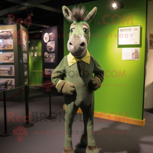 Forest Green Donkey mascot costume character dressed with a Playsuit and Tie pins