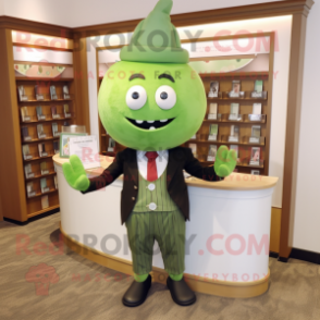 Olive Attorney mascot costume character dressed with a Button-Up Shirt and Cummerbunds