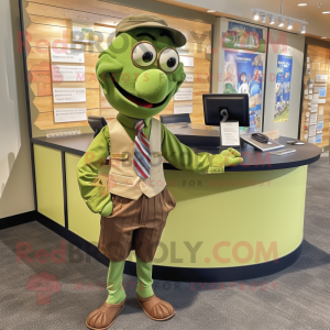 Olive Attorney mascot costume character dressed with a Button-Up Shirt and Cummerbunds