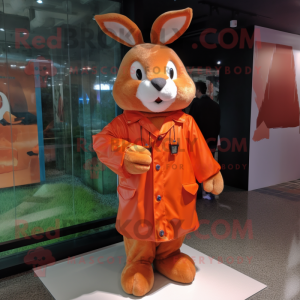 Orange Wild Rabbit mascot costume character dressed with a Raincoat and Bracelets