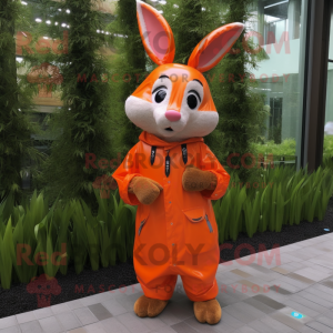 Orange Wild Rabbit mascot costume character dressed with a Raincoat and Bracelets