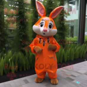 Orange Wild Rabbit mascot costume character dressed with a Raincoat and Bracelets