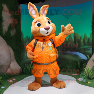 Orange Wild Rabbit mascot costume character dressed with a Raincoat and Bracelets