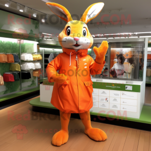 Orange Wild Rabbit mascot costume character dressed with a Raincoat and Bracelets