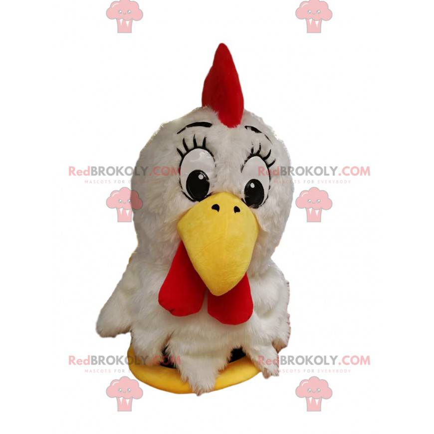 Bílý kuřecí maskot s pěkným žlutým zobákem. - Redbrokoly.com