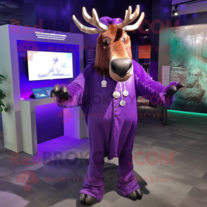 Purple Irish Elk mascot costume character dressed with a Jumpsuit and Cufflinks