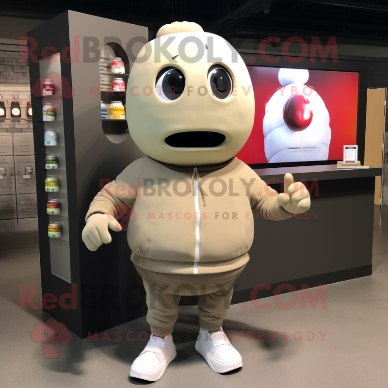Cream Grenade mascot costume character dressed with a Sweatshirt and Headbands Cream Grenade mascot costume character dressed with a Sweatshirt and Headbands