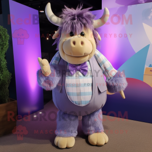 Lavender Yak mascot costume character dressed with a Midi Dress and Bow ties