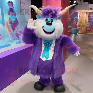 Lavendel Yak maskot kostume...