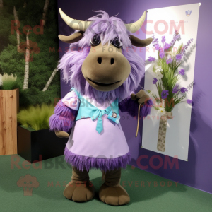 Lavendel Yak maskot kostume...