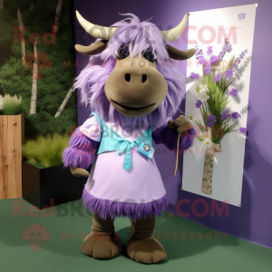 Lavender Yak mascot costume character dressed with a Midi Dress and Bow ties