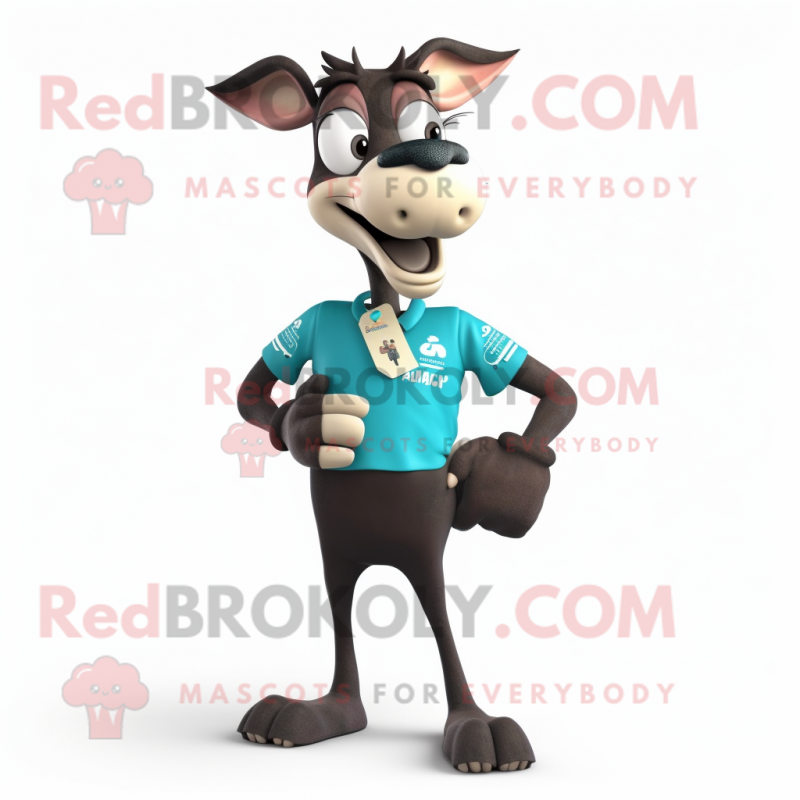 Teal Okapi mascot costume character dressed with a Running Shorts and Wallets