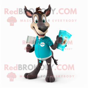 Teal Okapi mascot costume character dressed with a Running Shorts and Wallets