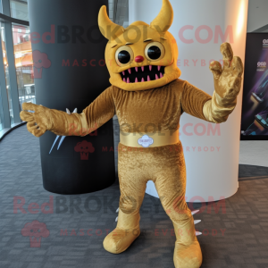 Gold Demon maskot kostume...