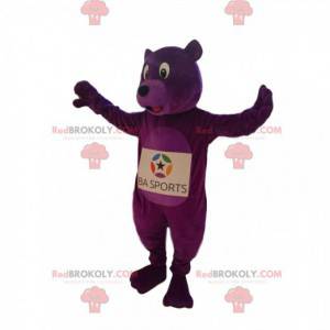 Mascote do urso roxo entusiasmado. Fantasia de urso roxo -