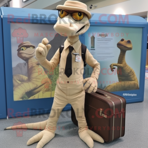 Beige Coelophysis mascot costume character dressed with a Trousers and Briefcases