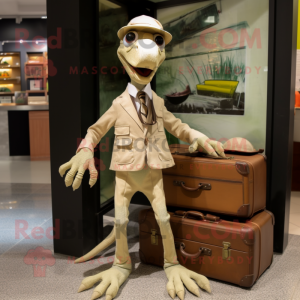 Beige Coelophysis mascot costume character dressed with a Trousers and Briefcases