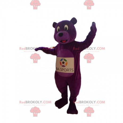 Enthousiaste paarse beer mascotte. Paars berenkostuum -