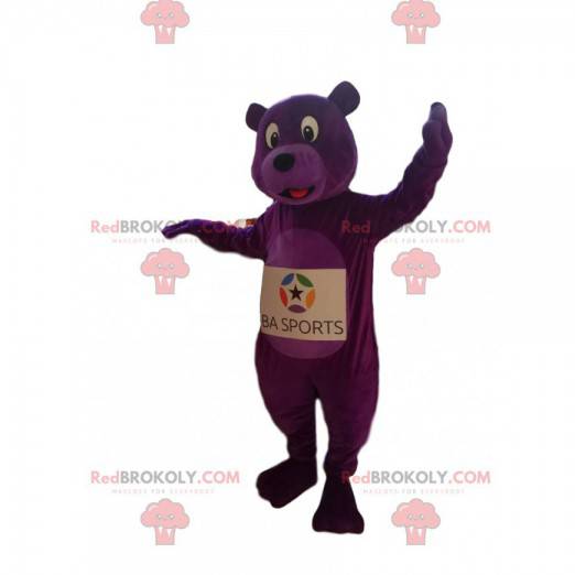 Mascotte d'ours violet enthousiaste. Costume d'ours violet -