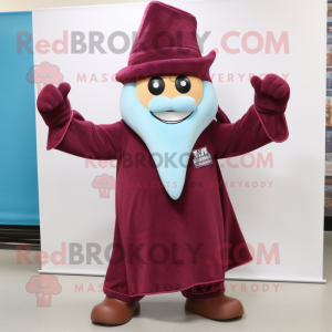 Maroon Wizard mascot costume character dressed with a Bootcut Jeans and Beanies