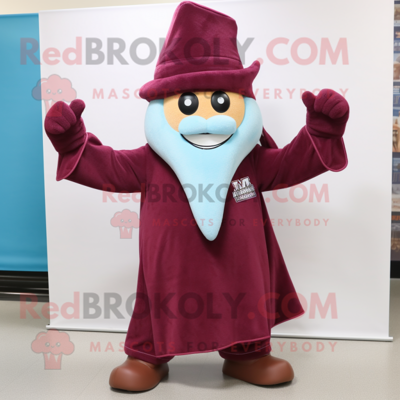 Maroon Wizard mascot costume character dressed with a Bootcut Jeans and Beanies Maroon Wizard mascot costume character dressed with a Bootcut Jeans and Beanies