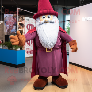 Maroon Wizard mascot costume character dressed with a Bootcut Jeans and Beanies