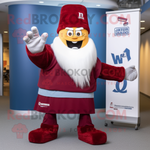Maroon Wizard mascot costume character dressed with a Bootcut Jeans and Beanies