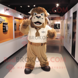 Beige Buffalo mascot costume character dressed with a Jumpsuit and Ties