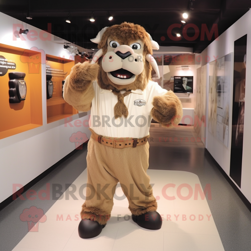 Beige Buffalo mascot costume character dressed with a Jumpsuit and Ties Beige Buffalo mascot costume character dressed with a Jumpsuit and Ties