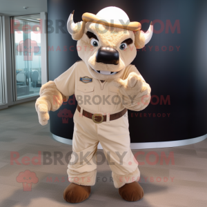 Beige Buffalo mascot costume character dressed with a Jumpsuit and Ties